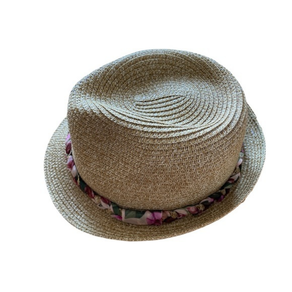 Black Rivet Women’s Woven Fedora Derby Hat Floral Trim Western Boho‎